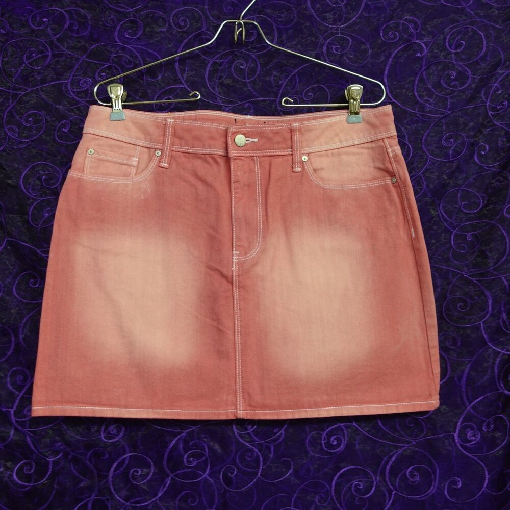 GAP Womens Sz 12 Pink Denim Mini Skirt Faded Dopamine Distressed Pastel Goth
